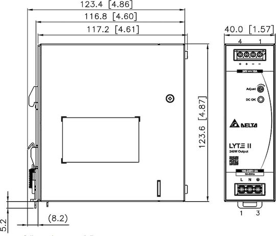 Delta DIN Rail Power Supply with 12V Output and 240W Power 20A