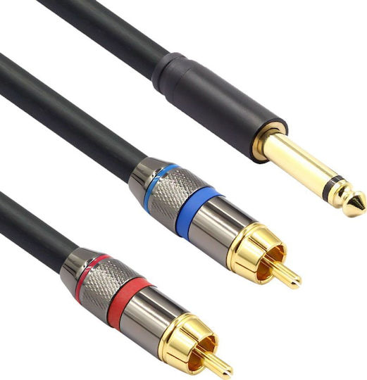Mozos Kabel 6,3mm Stecker - 2x RCA-Stecker 3m MCABLE-2JT2R