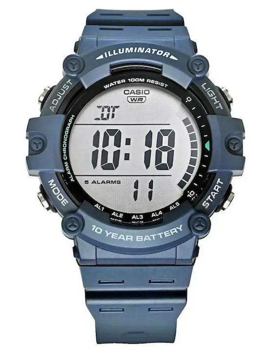 Casio Дигитален Мъжки Часовник Хронограф На Батерия с Каучукова Каишка Син / Син