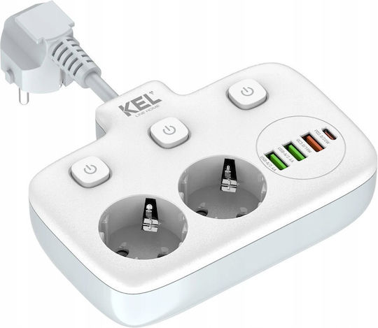 Plastrol Single Socket with 3 USB-A, USB-C and Switch