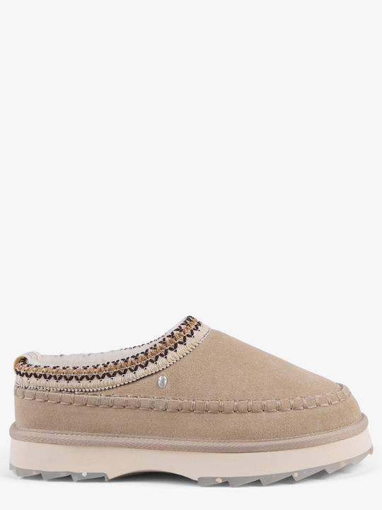 Leder Hausschuhe Damen Pantoffeln Beige