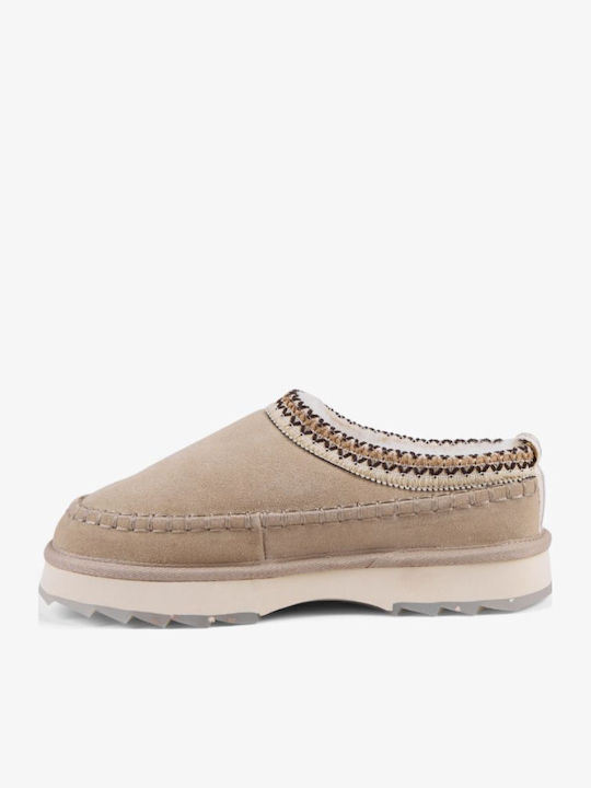 Leder Hausschuhe Damen Pantoffeln Beige