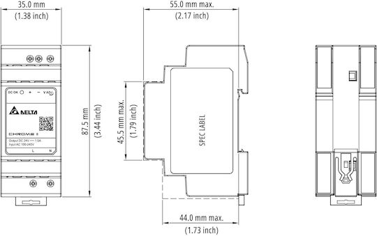 Delta DIN Rail Power Supply with 13.2V Output and 24W Power 2A