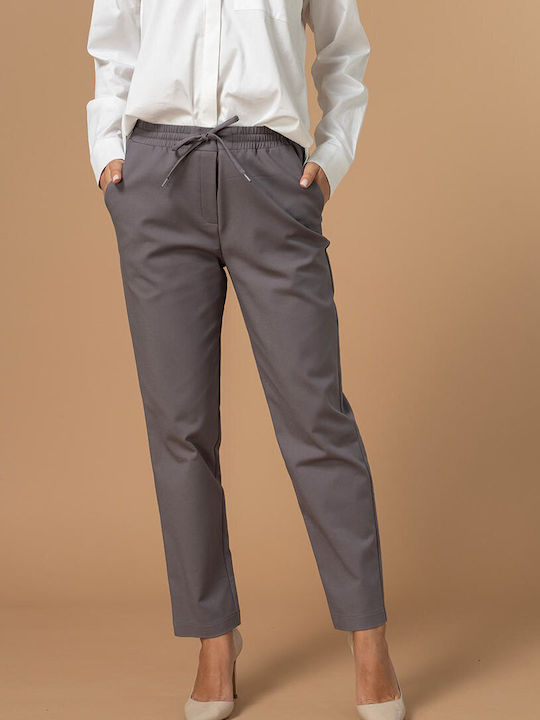 Calypso Women's Fabric Trousers in Relaxed Fit Grey