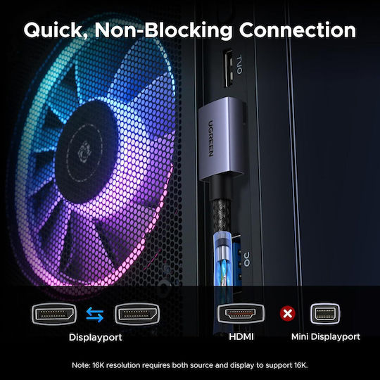 Cablu DisplayPort 2.1 2 m Conector la 90 de grade 80 Gbps 16k 60hz 8k 120hz 4k 240hz Textil împletit Ugreen