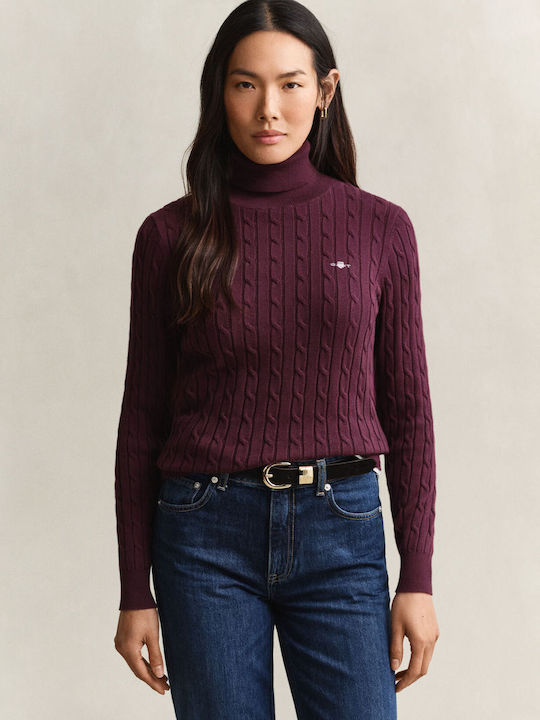 Gant Pulover Damă Cu Mâneci Lungi Din Bumbac Cu Guler Înalt Burgundy Gant Pulover Damă Cu Mâneci Lungi Din Bumbac Cu Guler Înalt Burgundy