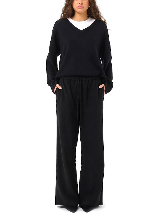 Women's Pantaloons with Rubber Band in Loose Fit Black