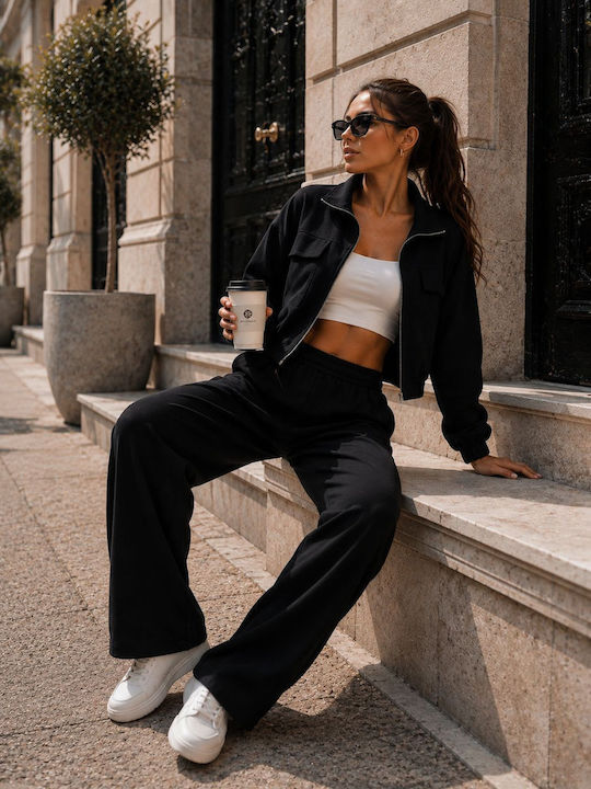 Damen Schwarz Satz mit Hochbundhose in Loose Passform