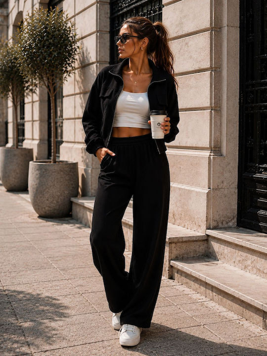Damen Schwarz Satz mit Hochbundhose in Loose Passform