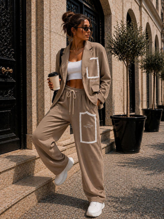 Damen Beige Set mit Gummibandhose in Entspannte Passform