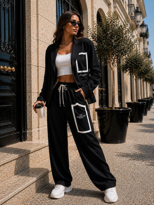 Damen Schwarz Set mit Hosen für Damen mit Gummiband in Entspannt Passform