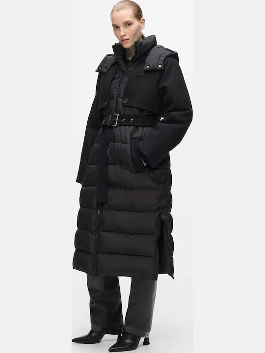 Long Women's Puffer Jacket for Winter Black