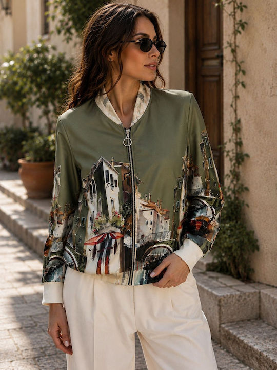 Long Women's Bomber Jacket Green