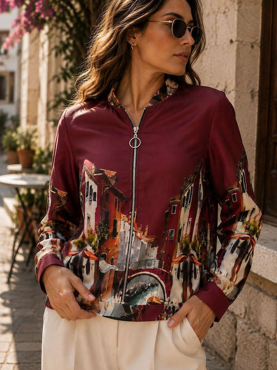 Long Women's Bomber Jacket Burgundy
