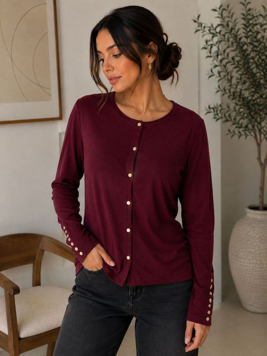 Long Women's Cardigan with Buttons Bordeaux