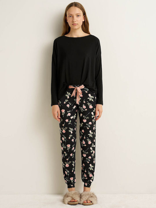 Vamp Vamp Damen Schlafanzug Set Winter Schwarz