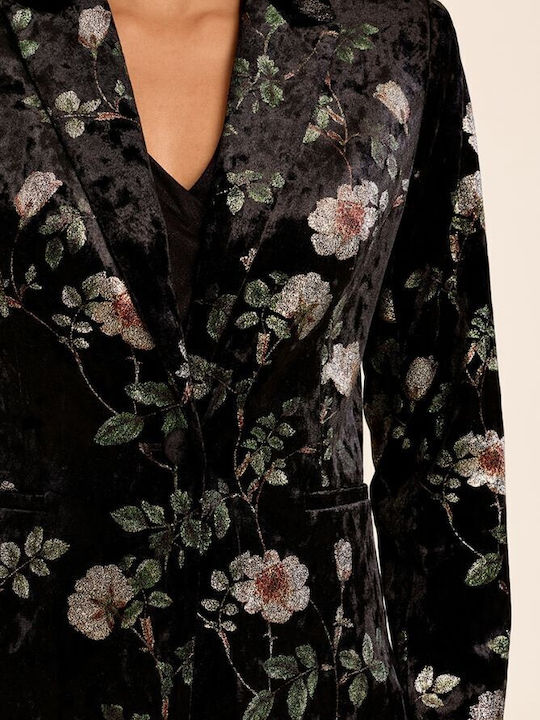 Molly Bracken Long Women's Velvet Blazer Black Printed
