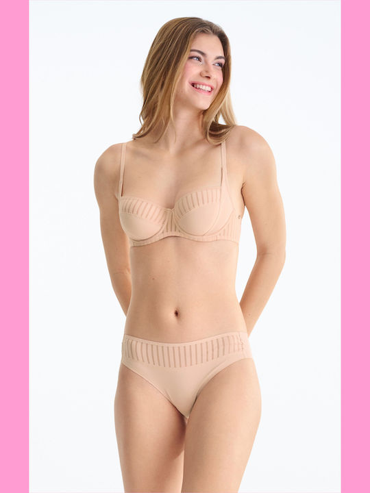 Beige Bra Without Padding With Underwire