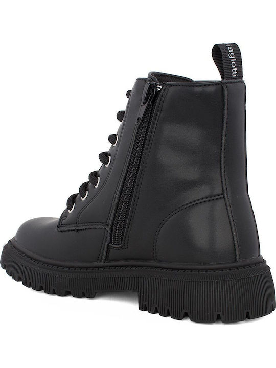 Anatomische Leder Kinderstiefel mit Schnürsenkeln Schwarz