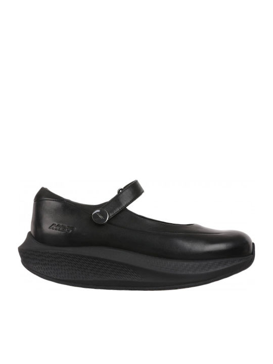 Pantofi Balerini Dama din Piele cu Baretă Negre