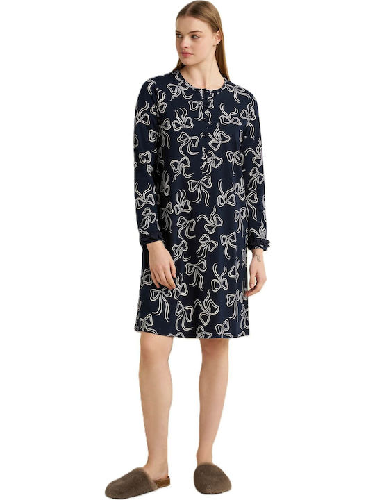 Vamp Winter Cotton Women's Nightgown Blue Vamp Winter Cotton Women's Nightgown Blue