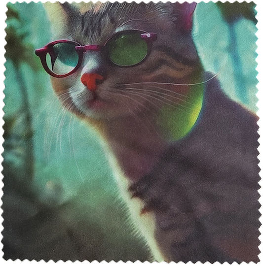 Premium Cleaning Cloth Glasses Contact Lenses Phone Glass Plastic Chic Cat Glasses Print Pristyle 15x15cm