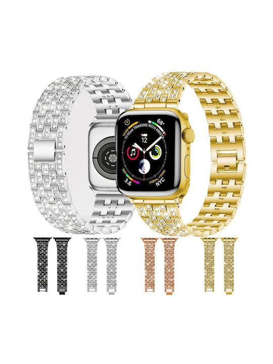 Apple Watch 42 44 45 46 49mm Xdfind Fünf Perlen Voll Diamant Metall Tragbare Bänder Gold Apple Watch 42 44 45 46 49mm Xdfind Fünf Perlen Voll Diamant Metall Tragbare Bänder Gold
