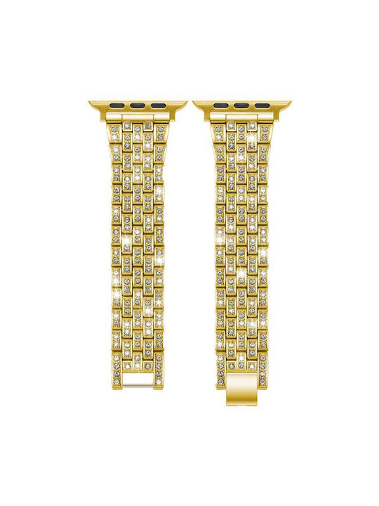 Apple Watch 42 44 45 46 49mm Xdfind Five Beads Full Diamond Metal Каишка Златиста