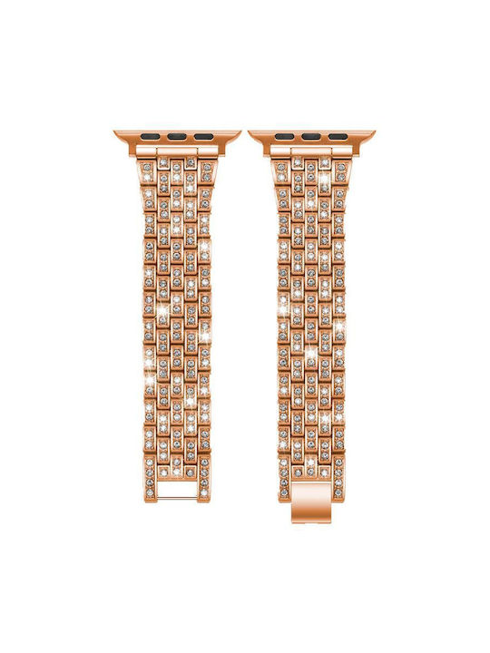 Apple Watch 42 44 45 46 49mm Xdfind Fünf Perlen Voll Diamant Metall Tragbare Bänder Rose Gold
