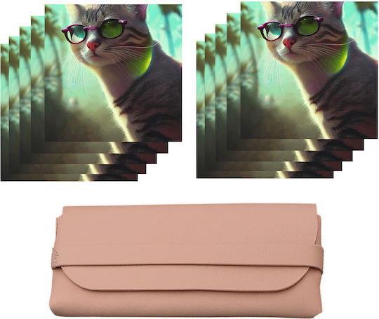 Set 10 Pânze din Microfibră pentru Ochelari Roz Husă pentru Ochelari Chic Imprimeu cu Pisică Lavete de Curățare pentru Ochelari Ecrane de Telefon Laptop Tabletă Accesoriu Practic Cadou Original PriStyle 15x15cm