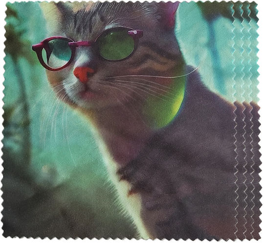 Set 4 Cleaning Cloths Glass Plastic Glasses Contact Lenses Phone Chic Cat Glasses Print Pristyle 15x15cm