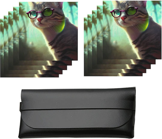 Set 10 Pânze din Microfibră pentru Curățarea Ochelarilor Negru Husă pentru Ochelari Model Pisică Elegant Lavete pentru Curățarea Ochelarilor Ecrane Telefon Laptop Tabletă Accesoriu Practic Cadou Original PriStyle 15x15cm
