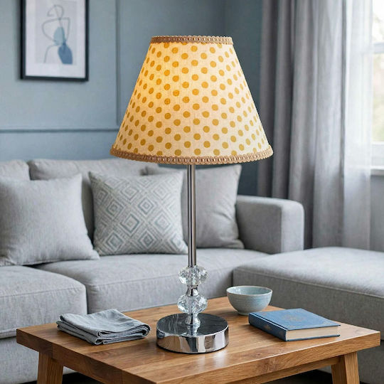 Crystal Table Lamp for E27 Fitting with Yellow Shade and Silver Base