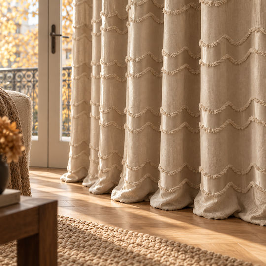 My Home Luxury Κουρτίνα με Τρουκς Μπεζ 270x270εκ.