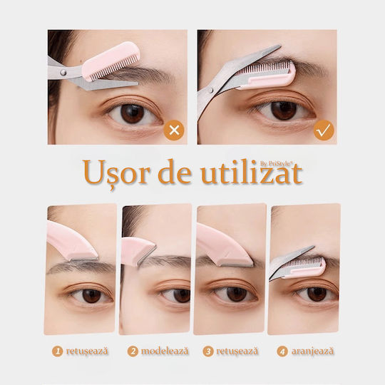 Set profesional de îngrijire a sprâncenelor Foarfecă de precizie Lamă de ras protectoare Ideal pentru modelare și întreținere de calitate salon acasă Design ergonomic Roz Pristyle