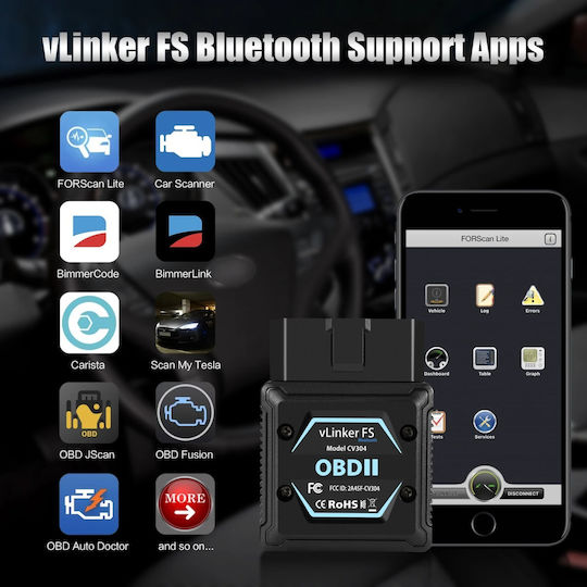 Vgate Vlinker Fs Bluetooth Obd2 – Professional Car Diagnostic Adapter Compatible Ios Android Windows Supports Forscan Ecu Programming Ms-can Protocols