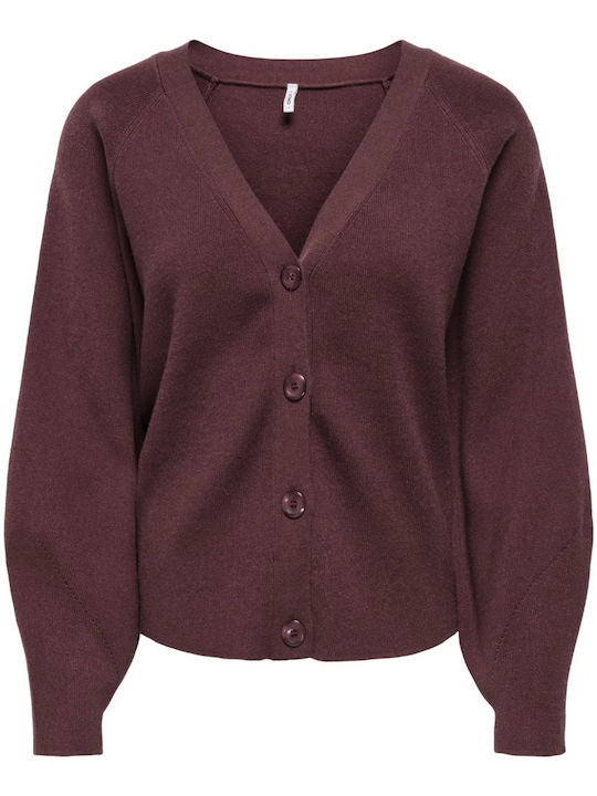 Lange Gestrickte Damen Strickjacke mit Knöpfen Burgundisch