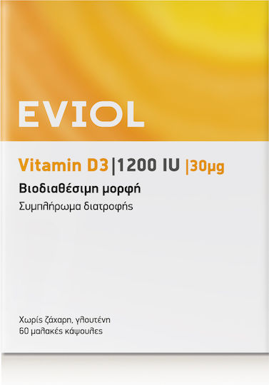 EVIOL Vitamin D3 Vitamin für Stärkung des Immunsystems & die Knochengesundheit 1200iu 60 x 1 Weichkapseln