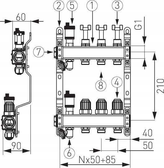 Ferro Colector Din Oțel Inoxidabil Cu 1 4 Căi Supape Termostatice Debitmetre Aerisitoare Automate Supape De Golire Racorduri 3/4