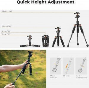 K&F Concept Aluminum Tripod with Spherical Head up to 52cm and 6kg Load