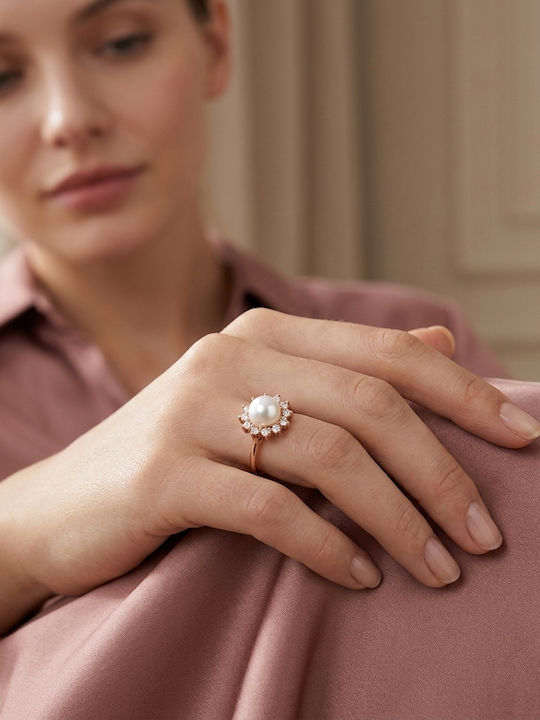 Damenschmuckring mit Perlen & Diamant aus Roségold 18K