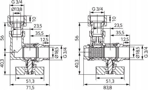 Ferro Set of Angle Boiler Valves 1 Function Brass