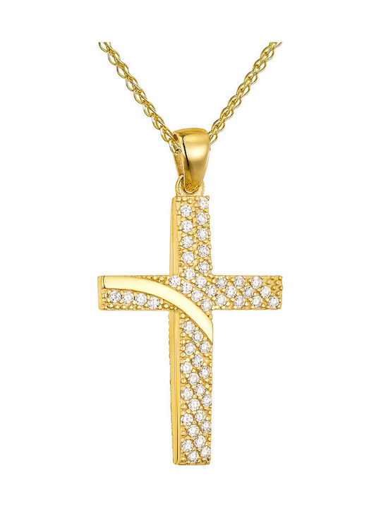 Papoulidis Jewellery Женски Златен Кръст 14 Карата Двулицев Без Верижка