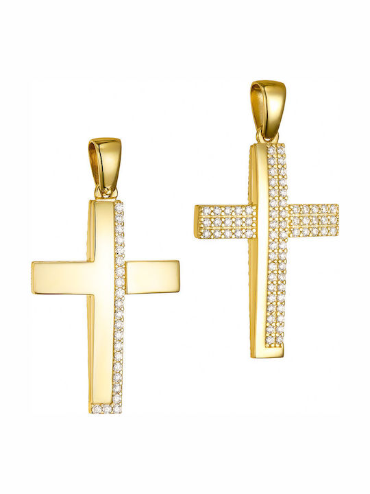 Papoulidis Jewellery Женски Златен Кръст 14 Карата Двулицев Без Верижка