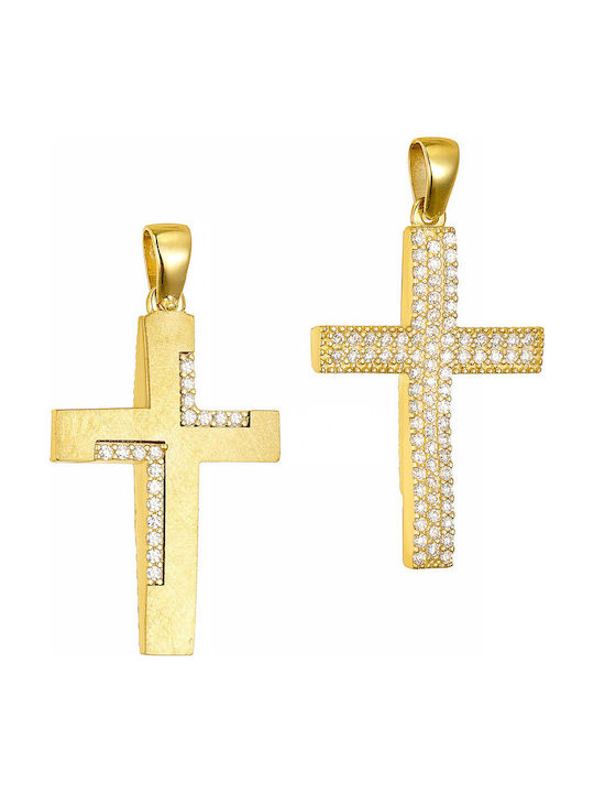 Papoulidis Jewellery Дамски Златен Кръст 14 Карата Двулицев Без Верижка
