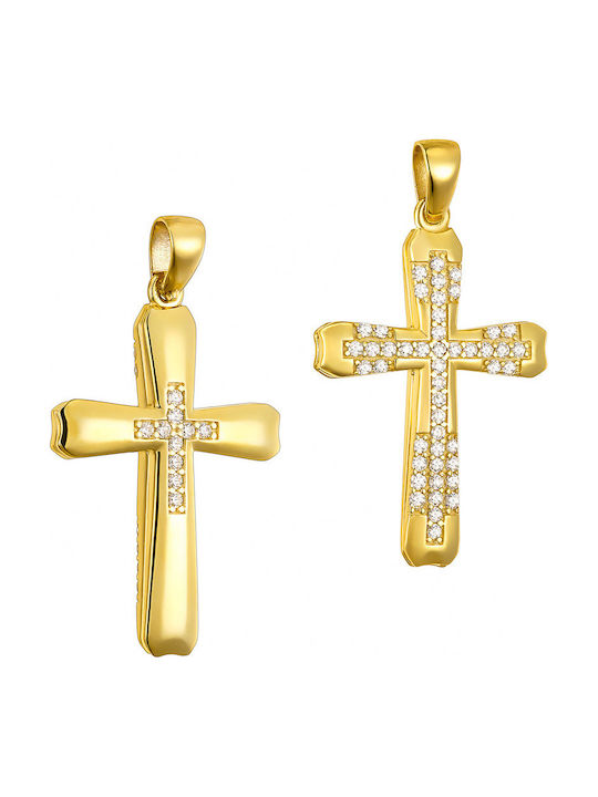 Papoulidis Jewellery Женски Златен Кръст 14 Карата Двулицев Без Верижка