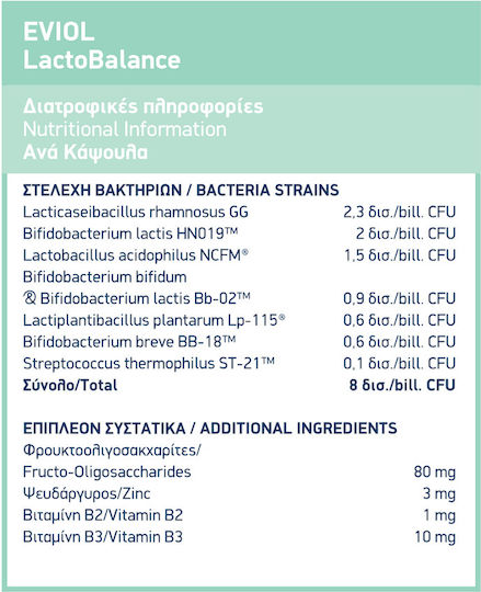 EVIOL LactoBalance Συμπλήρωμα με Προβιοτικά & Πρεβιοτικά 30 κάψουλες