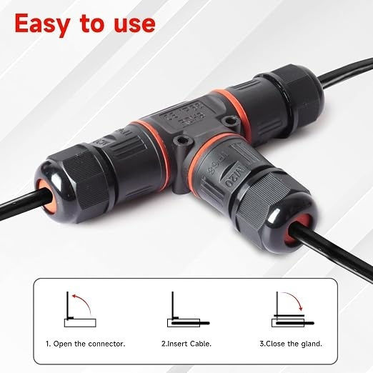 Set 5 Conectori Electrici Impermeabili Tip T Pentru Cabluri De Exterior Ø3-12 Mm Ip68 Cutie De Joncțiune Impermeabilă Cu 3 Căi Soclu Etanș Pentru Instalații Electrice De Grădină Iluminat Exterior Subteran