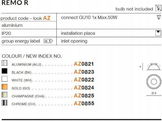 Azzardo Remo R Reflektor Einbauleuchte Gu10 Weiß Durchmesser 9cm Höhe 4cm