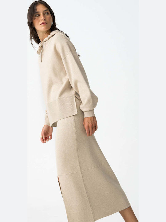 High Waist Maxi Skirt Beige
